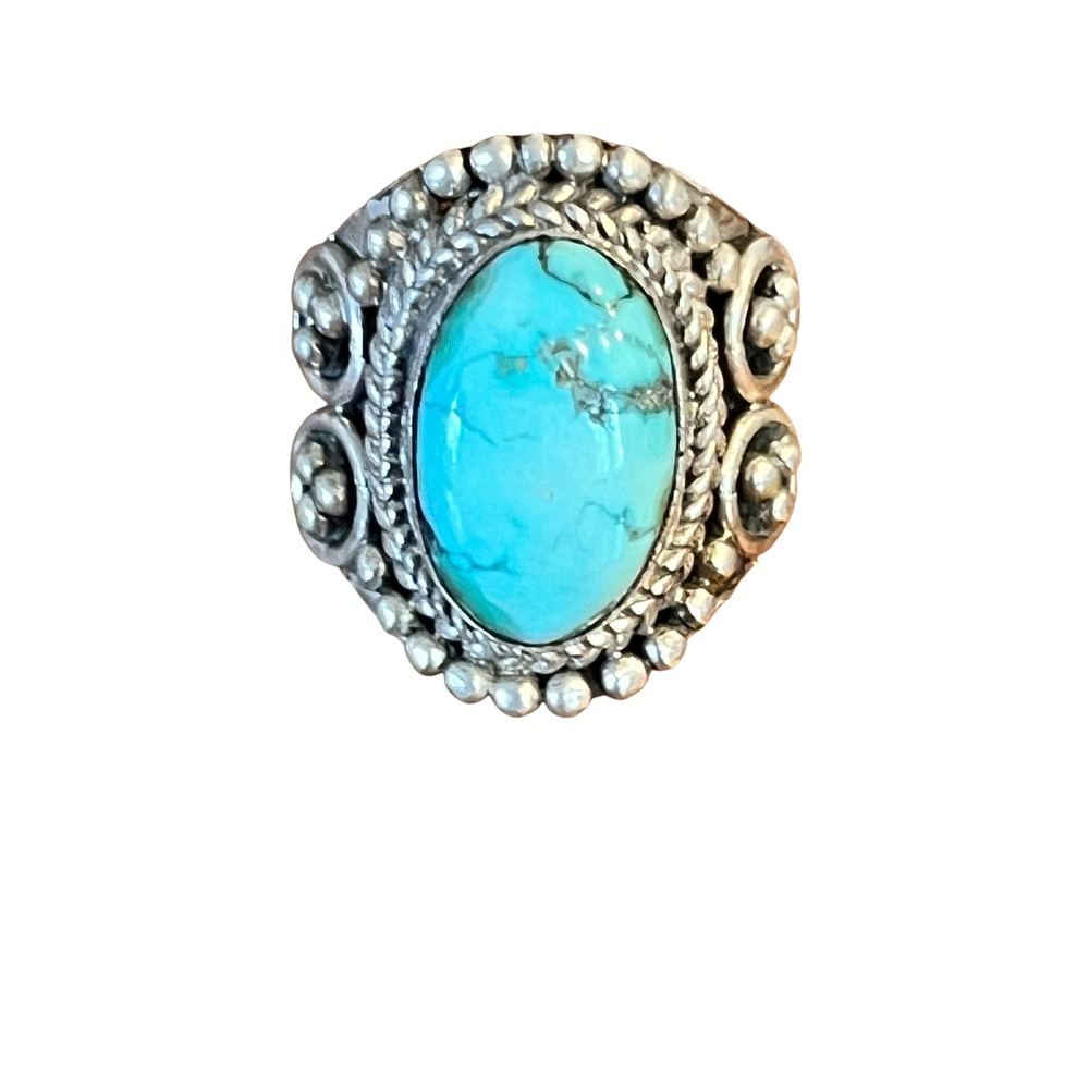 Vintage Sterling Silver 925 Oval Turquoise Southwestern Statement Ring